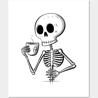 Funny Coffee Skeleton Posters and Art